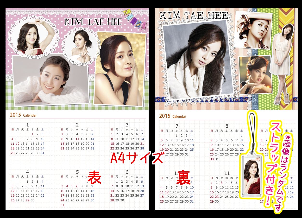 ファッション 日用品 文具 韓流グッズ 通販 お手頃価格 Hanakago ハナカゴ キムテヒ キム テヒ 平成27年 15年 カレンダー 両面ラミネート サイズ ストラップ付き